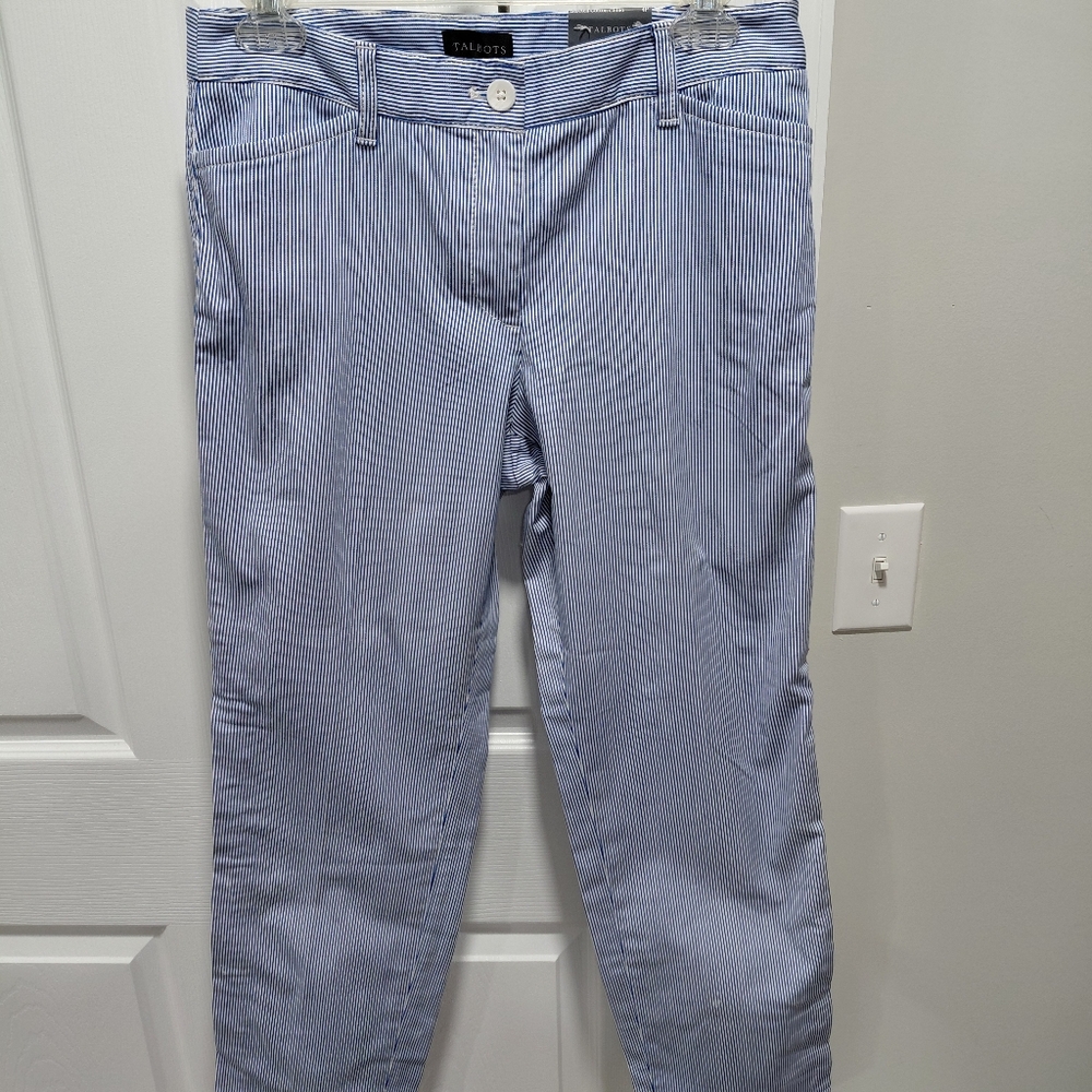 Talbots Women's Light Blue Pinstripe Straight Leg Chino Pants 4P New